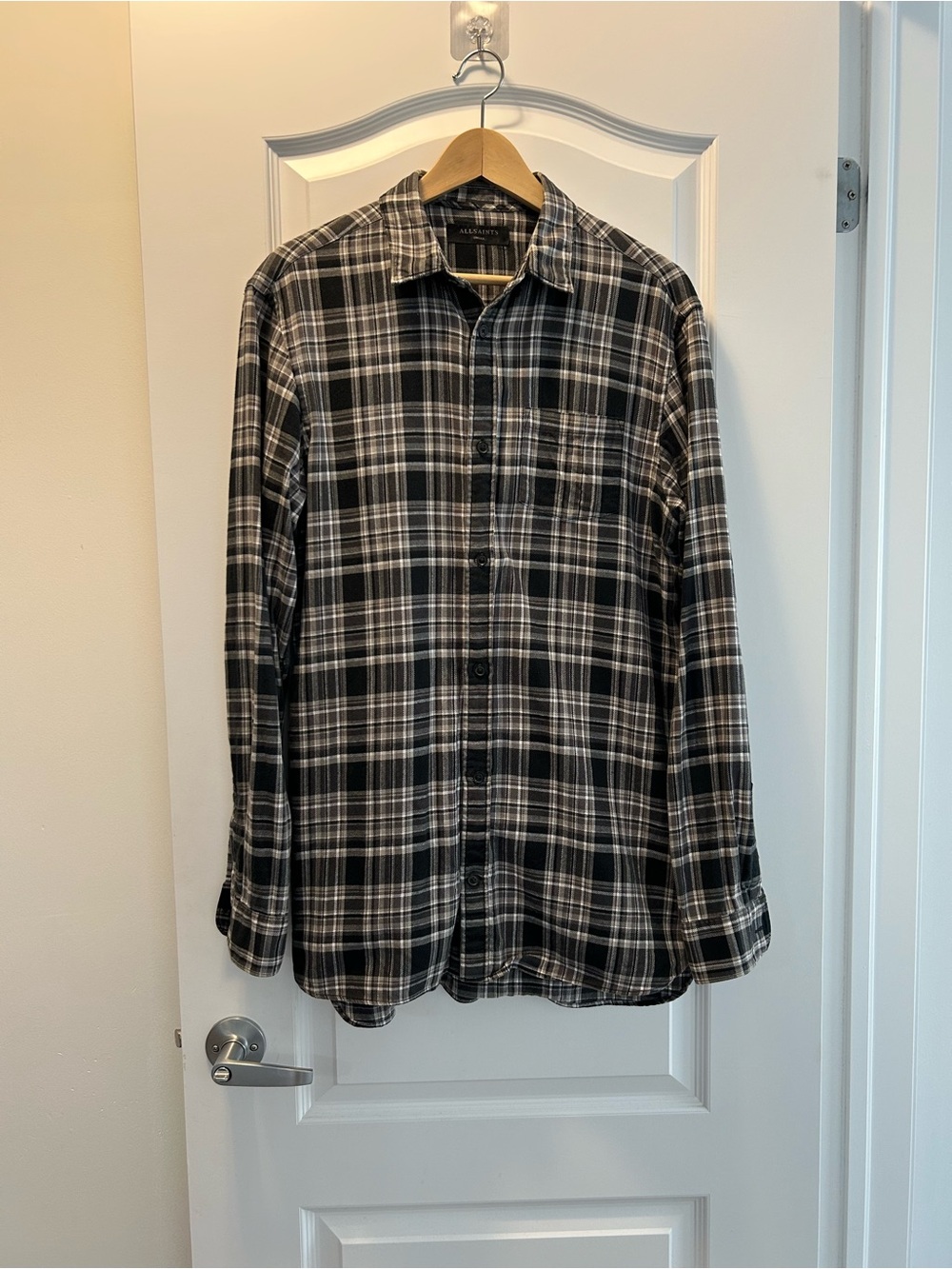 All Saints Black & Gray Plaid Button-Down Shirt - Size Small